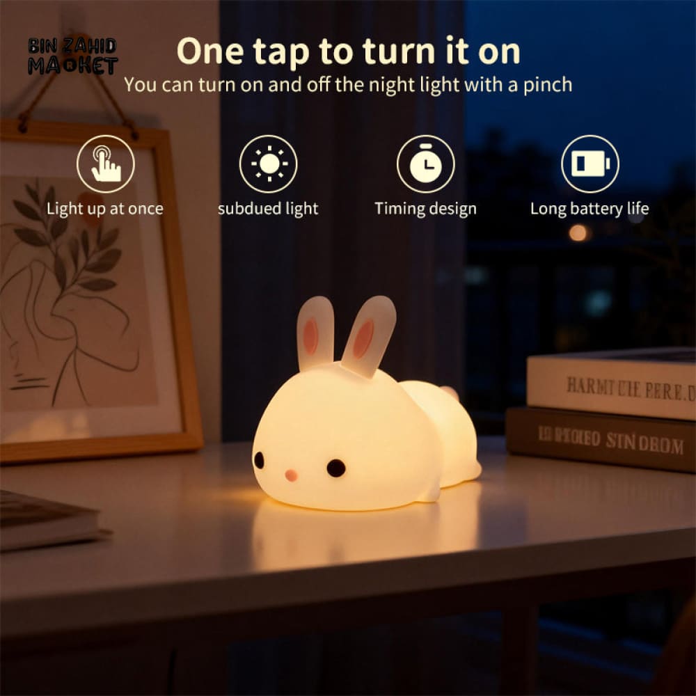 CUTE SILICONE LED NIGHT LIGHT USB RECHARGEABLE TOUCH CONTROL - LOVELY BUNNY