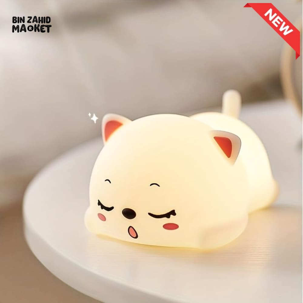 CUTE SILICONE LED NIGHT LIGHT USB RECHARGEABLE TOUCH CONTROL - LYING CAT
