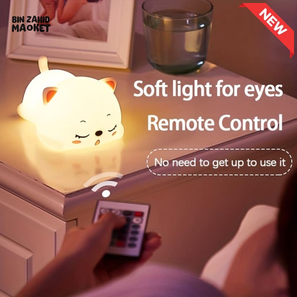 CUTE SILICONE LED NIGHT LIGHT USB RECHARGEABLE TOUCH CONTROL - LYING CAT