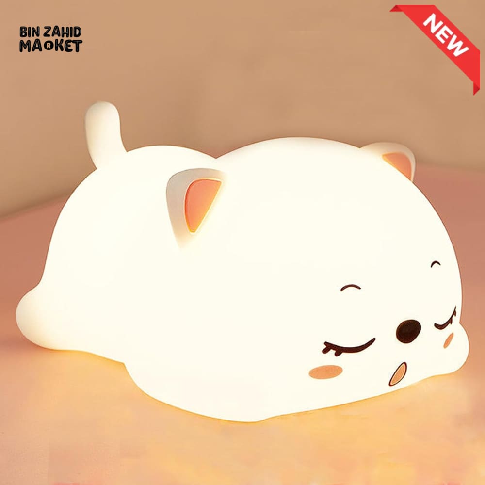 CUTE SILICONE LED NIGHT LIGHT USB RECHARGEABLE TOUCH CONTROL - LYING CAT