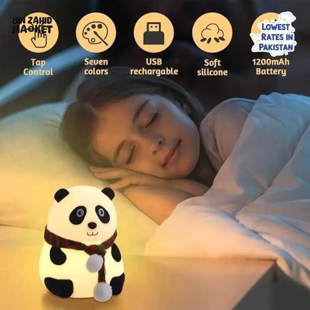 CUTE SILICONE LED NIGHT LIGHT USB RECHARGEABLE TOUCH CONTROL - MUFLER PANDA