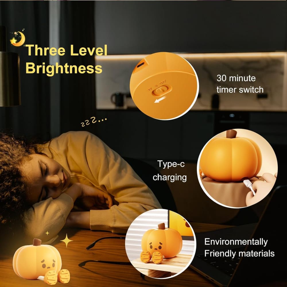 CUTE SILICONE LED NIGHT LIGHT USB RECHARGEABLE TOUCH CONTROL - PUMPKIN