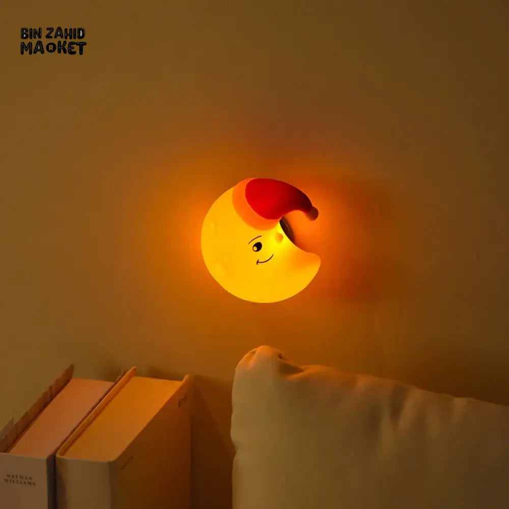 CUTE SILICONE CARTOON NIGHT LIGHT RECHARGEABLE DIMMING LAMP FOR KIDS ROOM - MOON