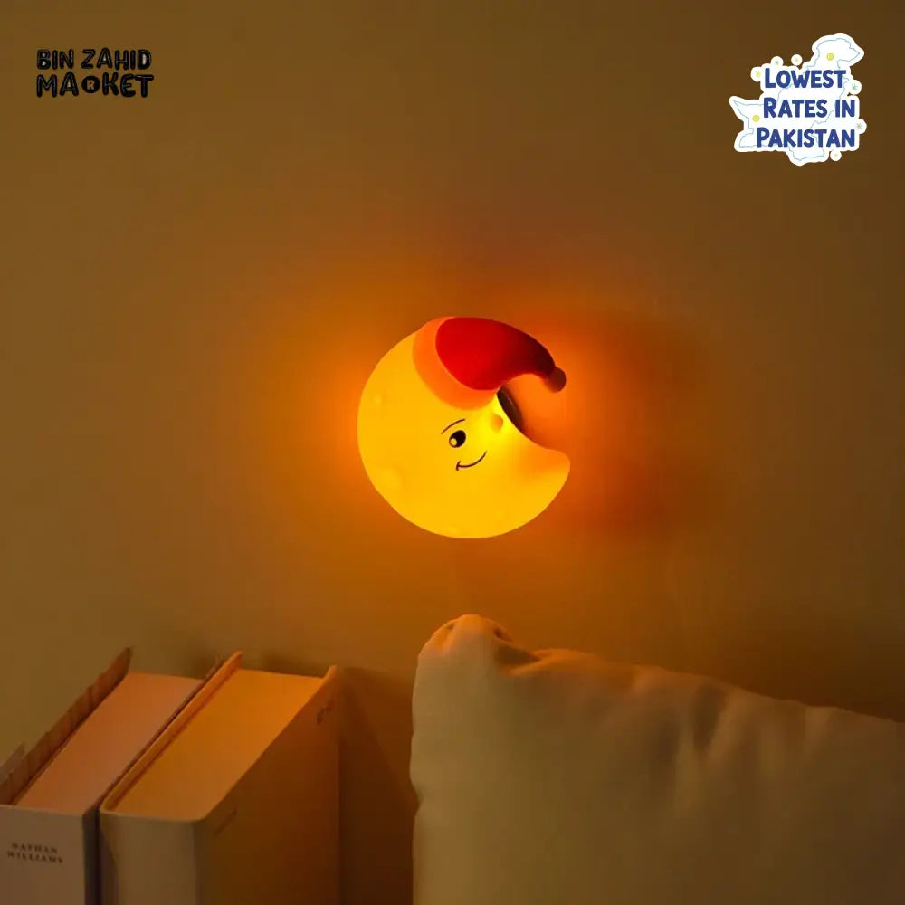 CUTE SILICONE CARTOON NIGHT LIGHT RECHARGEABLE DIMMING LAMP FOR KIDS ROOM - MOON