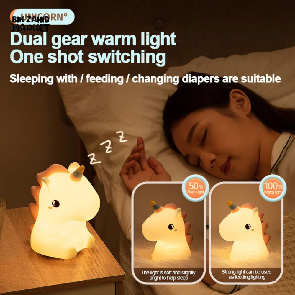 CUTE SILICONE LED NIGHT LIGHT USB RECHARGEABLE TOUCH CONTROL - UNICORN
