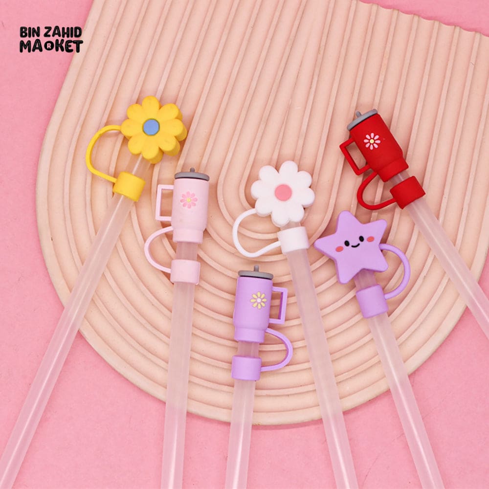 CUTE SILICONE STRAW COVERS WITH STRAWS – REUSABLE CARTOON DRINK STRAW TOPPERS AND DECORATIVE CHARMS FOR CUPS & TUMBLERS