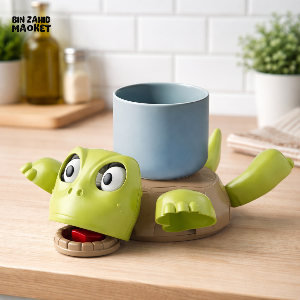 CUTE TURTLE CUP COASTER WITH SPILL CATCHER – FUN CARTOON ANTI-SLIP DRINK HOLDER FOR HOME & OFFICE