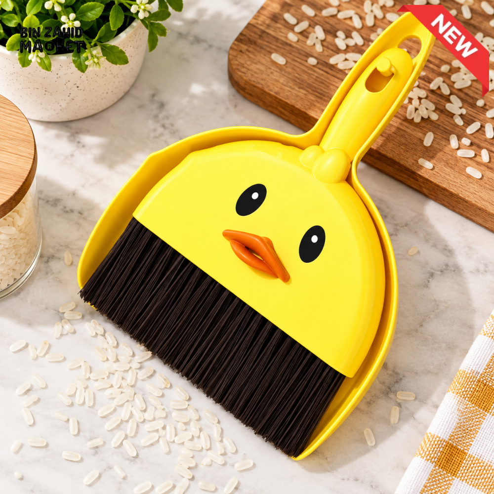 CUTE YELLOW DUCK DESIGN MINI DUSTPAN & CLEANING BRUSH SET