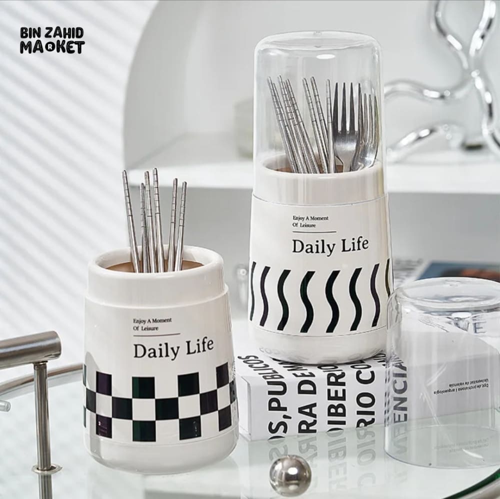 CUTLERY HOLDER WITH LID