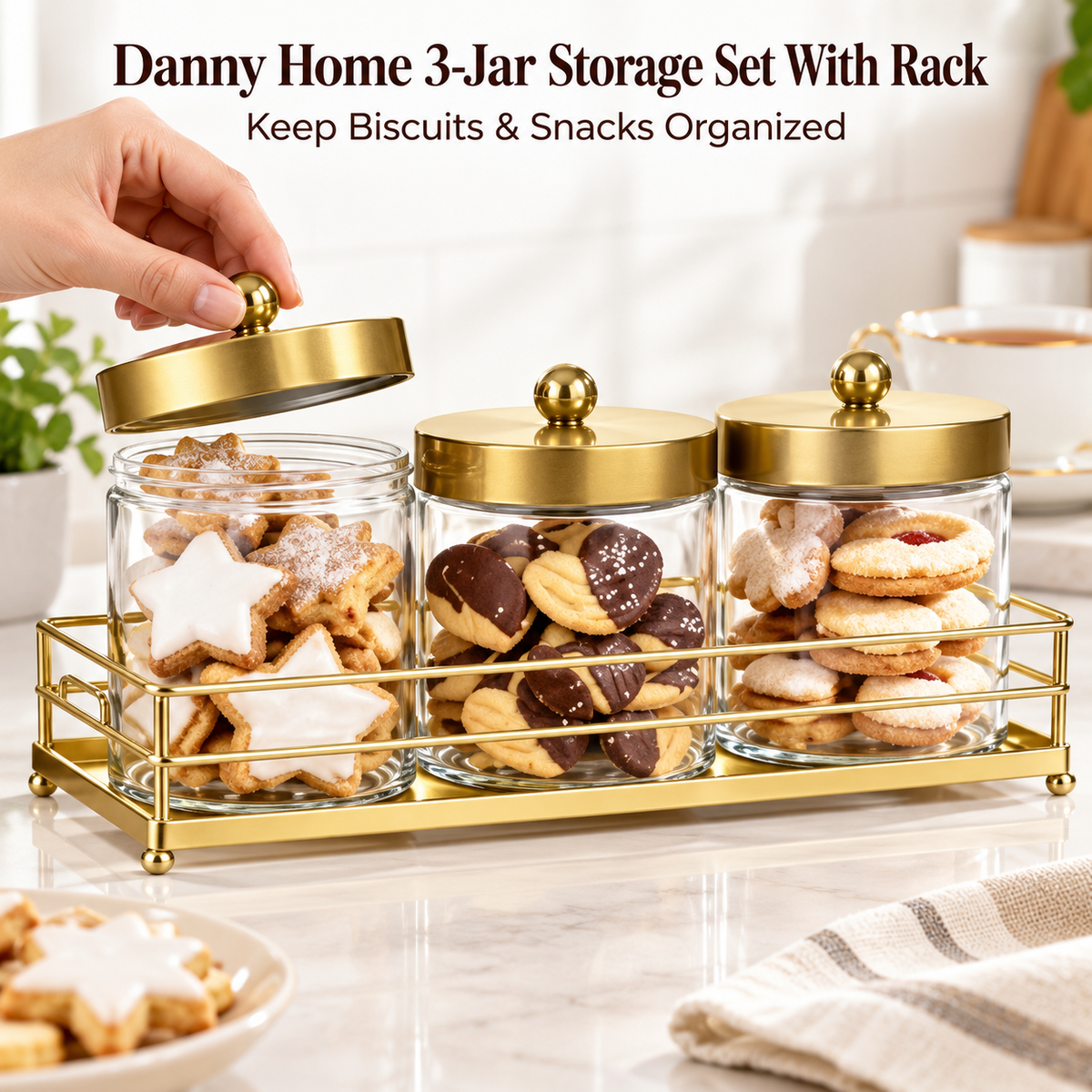 Danny Home 3 Piece Jar Storage Set With Rack - 720 ml