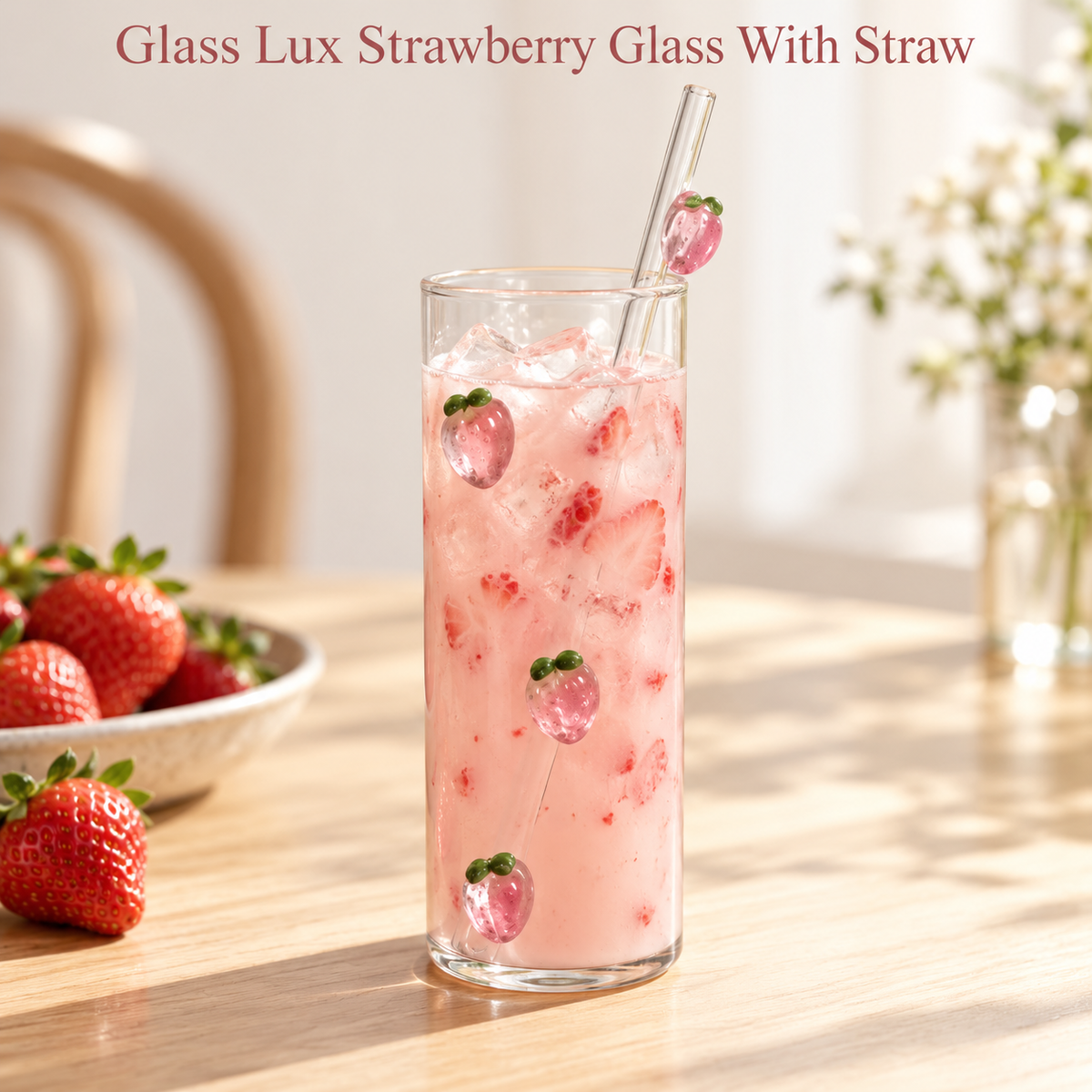 Glasslux Strawberry Glass With Straw - 400 ml
