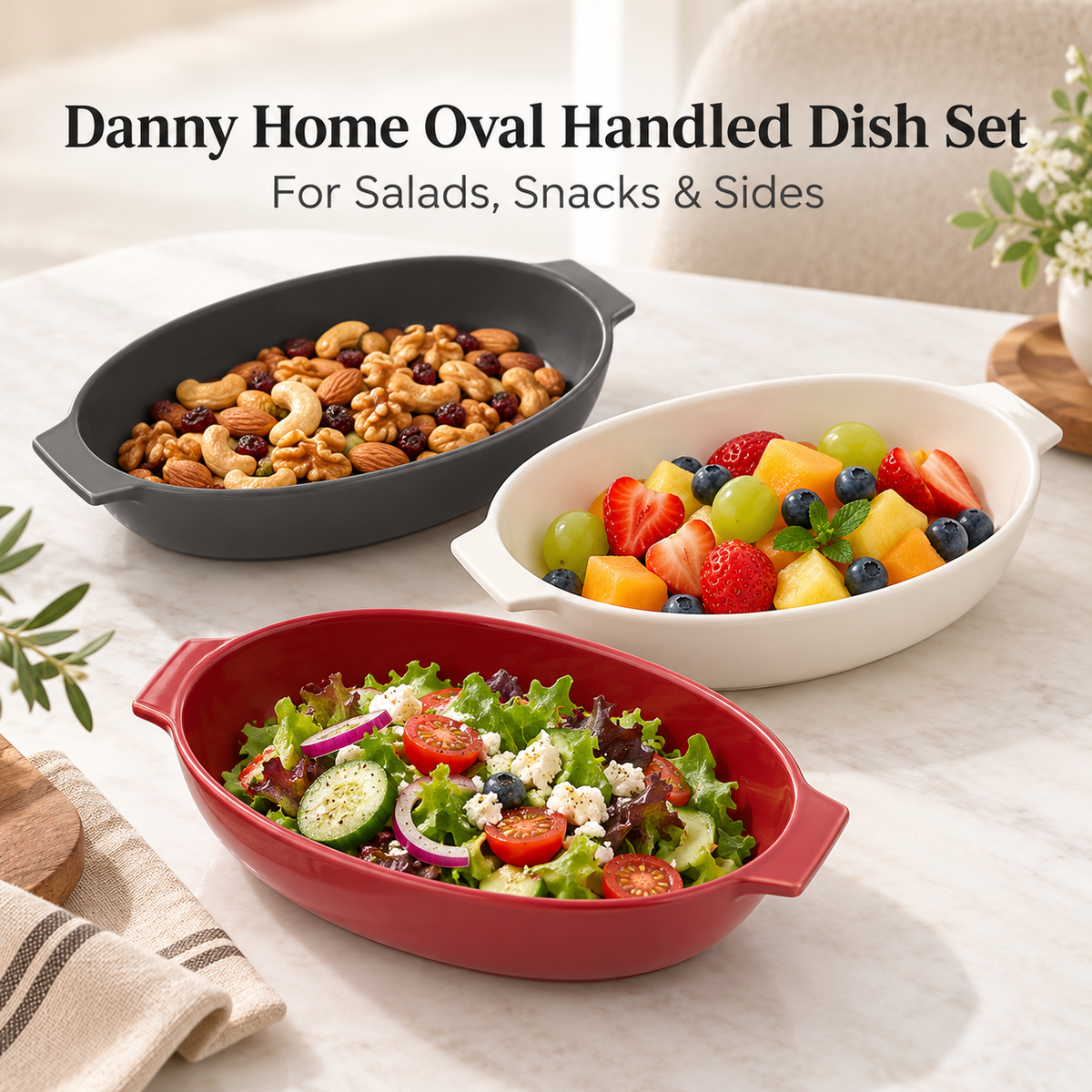 Danny Home 1 Piece Oval Handled Dish - 13 Inches