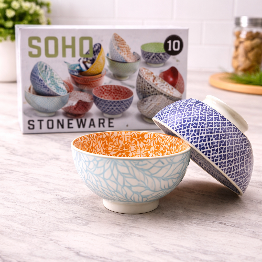 DANNY HOME SOHO STONEWARE 10 PIECES BOWL SET 12CM – MODERN PRINTED SERVING & SNACK BOWLS -SE-004