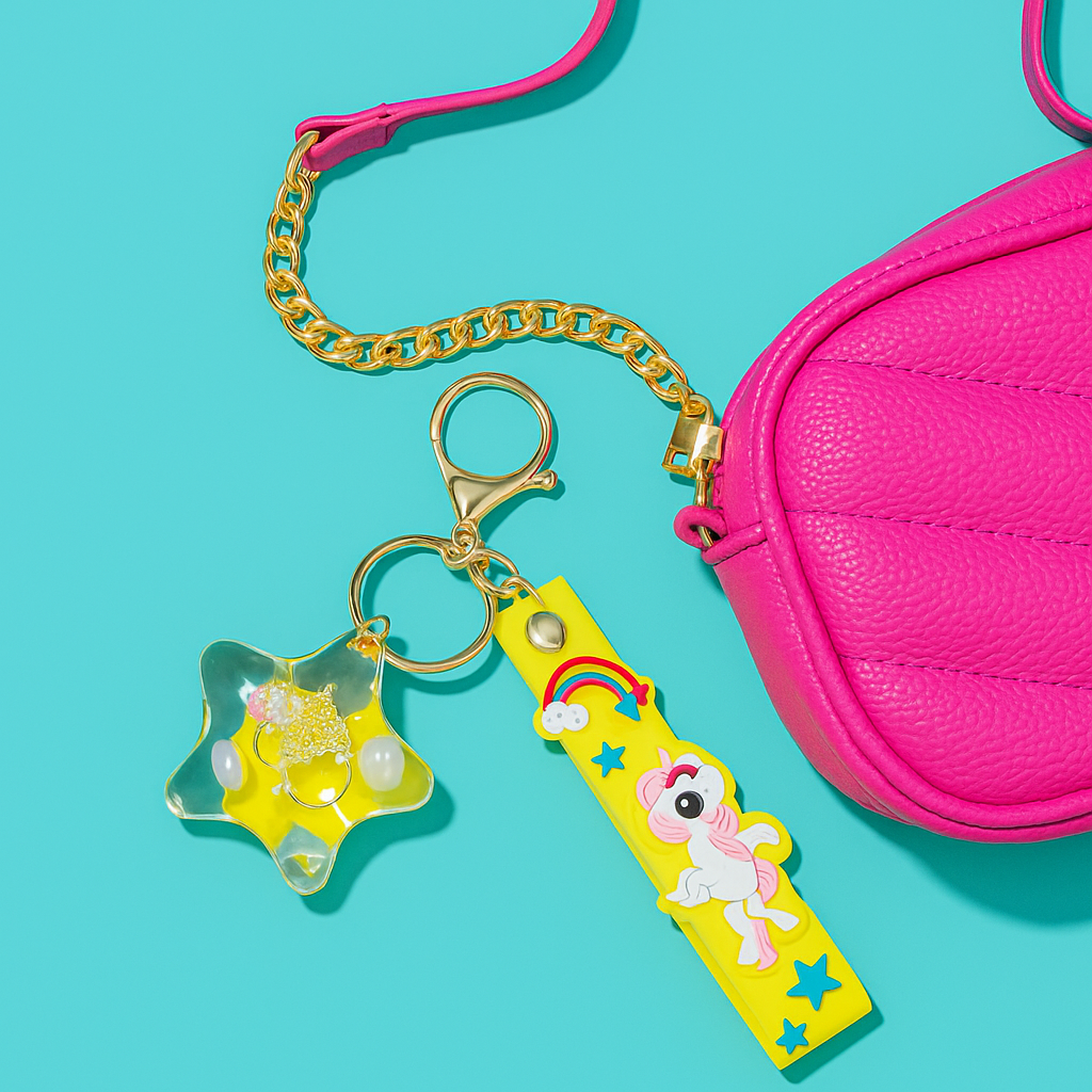 UNICORN STRAP KEYCHAIN WITH STAR SHAKER CHARM – AESTHETIC BAG CHARM