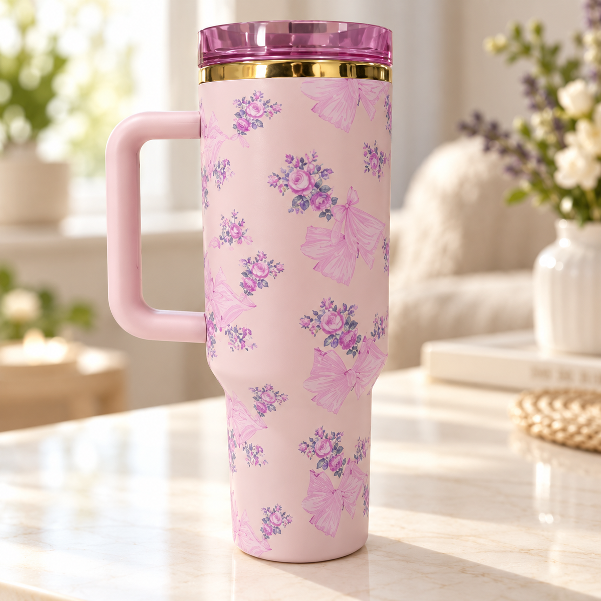 Floral Print Handle Tumbler