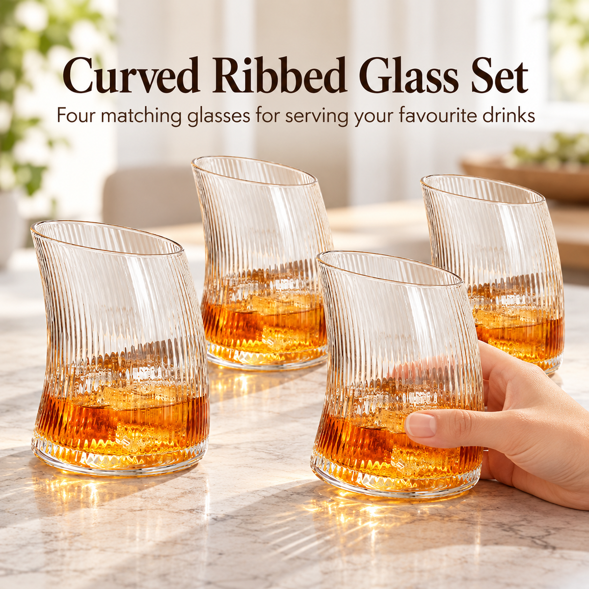 Danny Home 4 Piece Curved Ribbed Glass - 325 ml