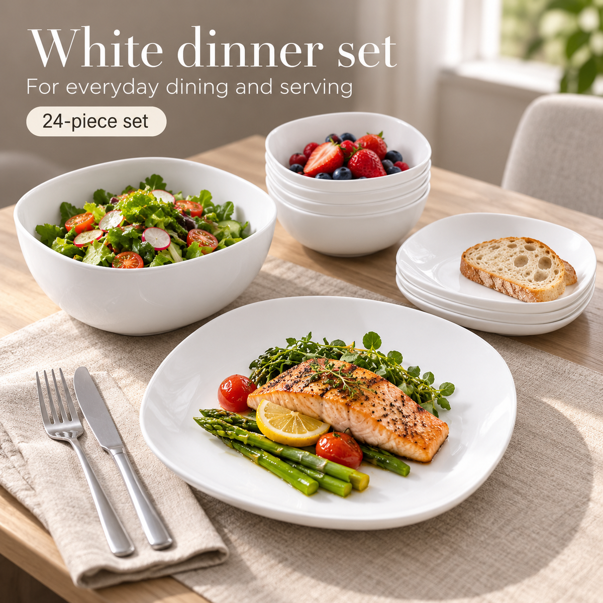 Danny Home White Dinner Set - 24 Pieces