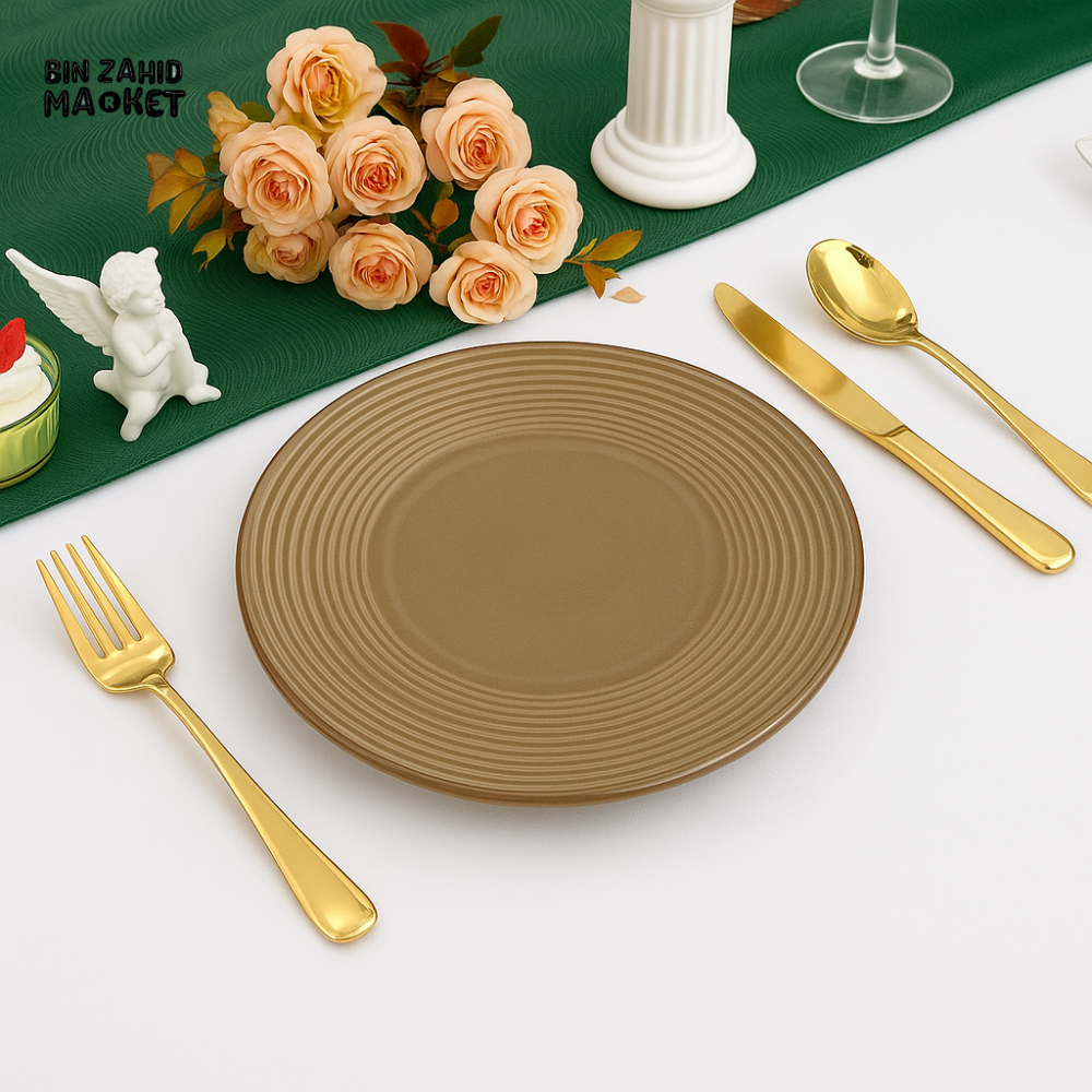 DANNY HOME 10.5’’ BEIGE DINNER PLATE – MODERN RIMMED CERAMIC DISH FOR DINING & SERVING SYP61 01