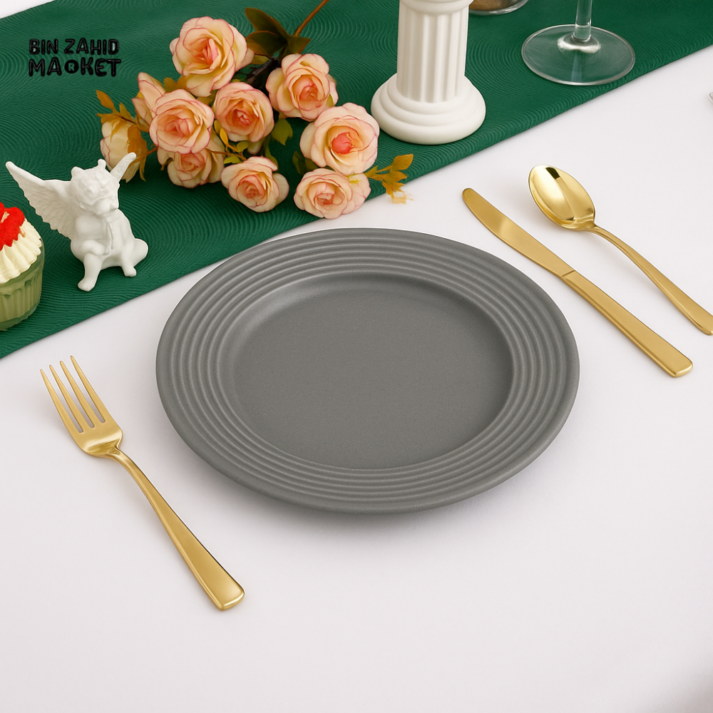 DANNY HOME 10.5’’ GREY DINNER PLATE – MODERN RIMMED CERAMIC DISH FOR DINING & SERVING C40 1