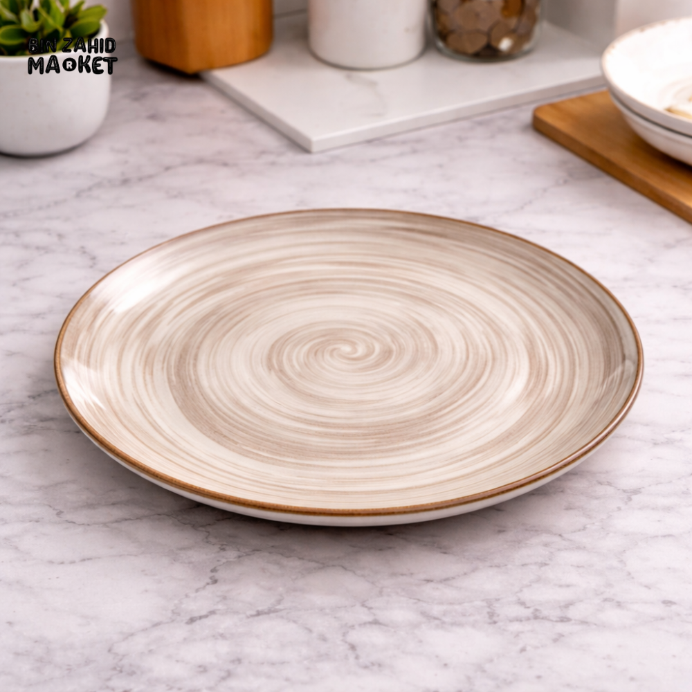 10.5 INCH BEIGE SWIRL CERAMIC DINNER PLATE – REACTIVE GLAZE STONEWARE SERVING DISH