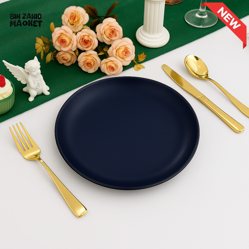 DANNY HOME 10.5’’ NAVY BLUE DINNER PLATE – CLASSIC ROUND CERAMIC DISH T14 01