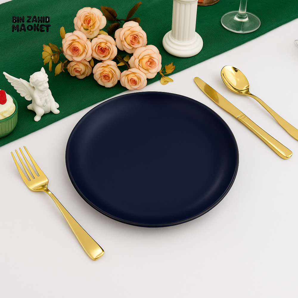 DANNY HOME 10.5’’ NAVY BLUE DINNER PLATE – CLASSIC ROUND CERAMIC DISH T14 01