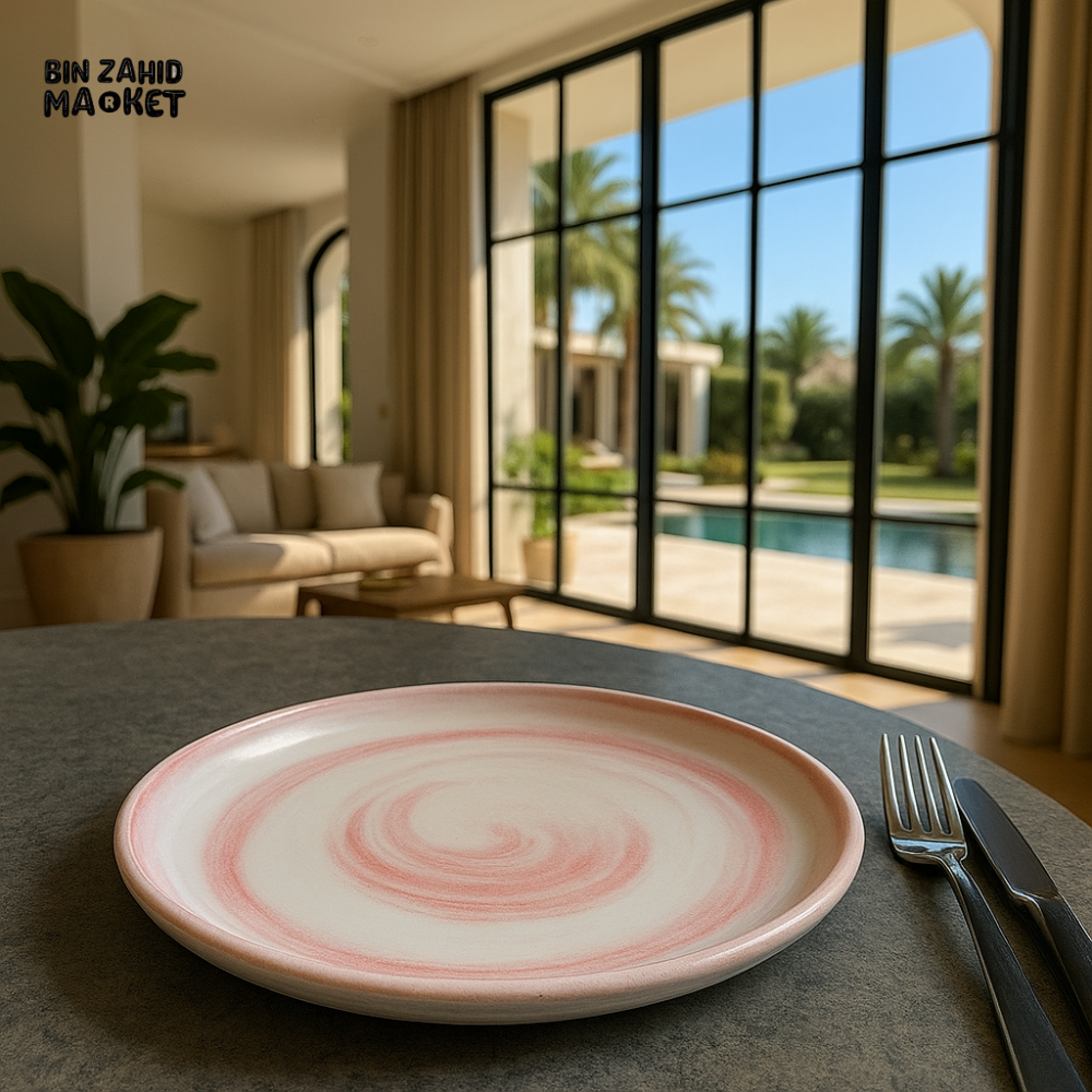 DANNY HOME 10.5’’ PINK SWIRL DINNER PLATE – MODERN CERAMIC ROUND DISH FOR DINING & SERVING 100DLP