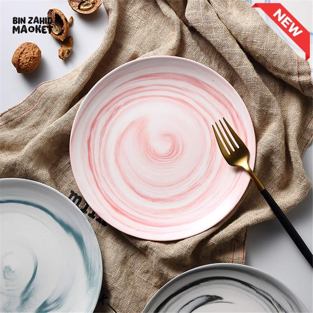 DANNY HOME 10.5’’ PINK SWIRL DINNER PLATE – MODERN CERAMIC ROUND DISH FOR DINING & SERVING 100DLP