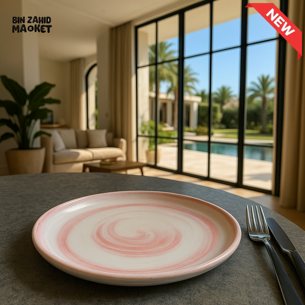DANNY HOME 10.5’’ PINK SWIRL DINNER PLATE – MODERN CERAMIC ROUND DISH FOR DINING & SERVING 100DLP