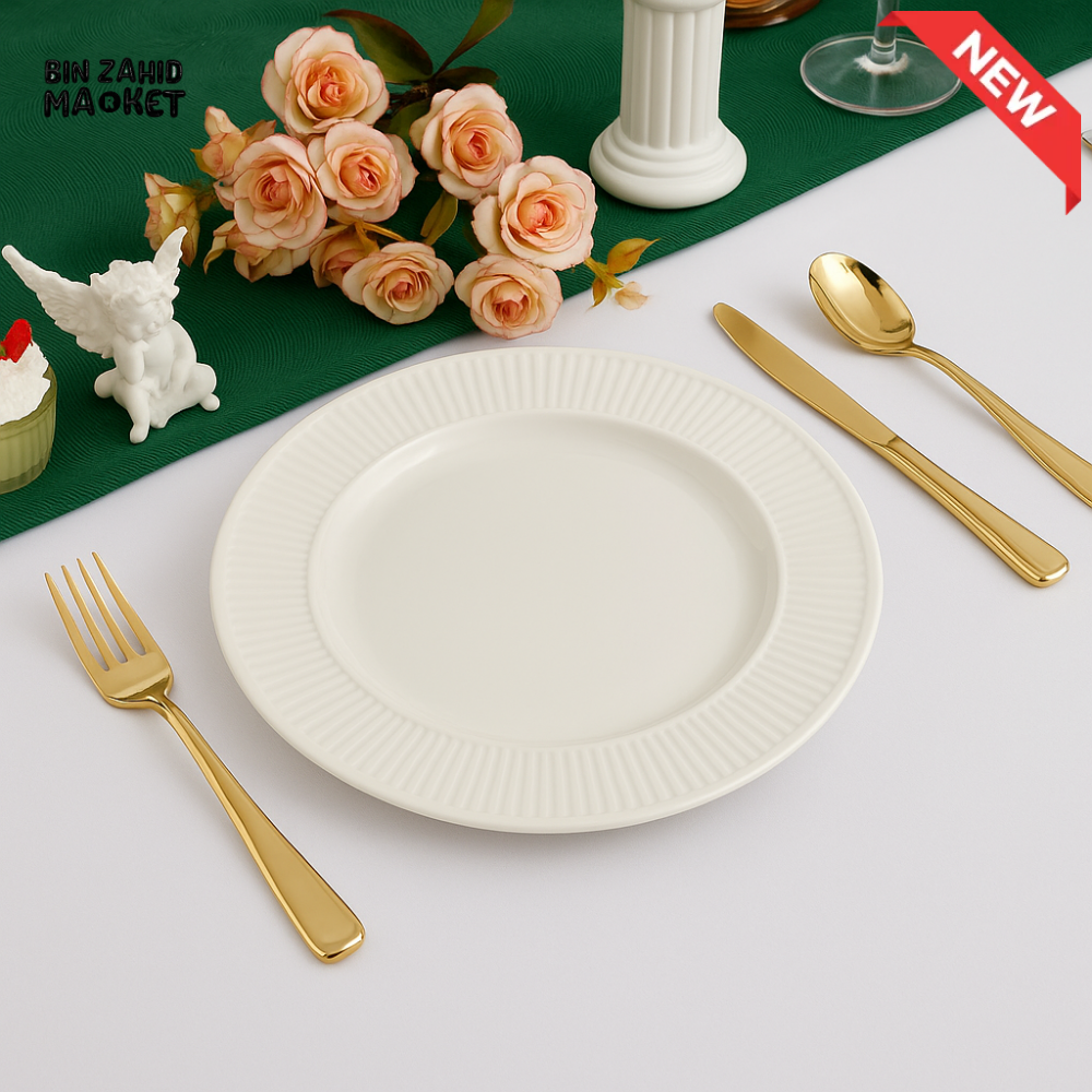 DANNY HOME 10.5’’ WHITE DINNER PLATE – CLASSIC RIMMED CERAMIC DISH FOR DINING & SERVING BW22 04