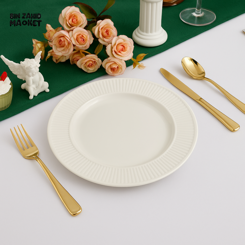 DANNY HOME 10.5’’ WHITE DINNER PLATE – CLASSIC RIMMED CERAMIC DISH FOR DINING & SERVING BW22 04