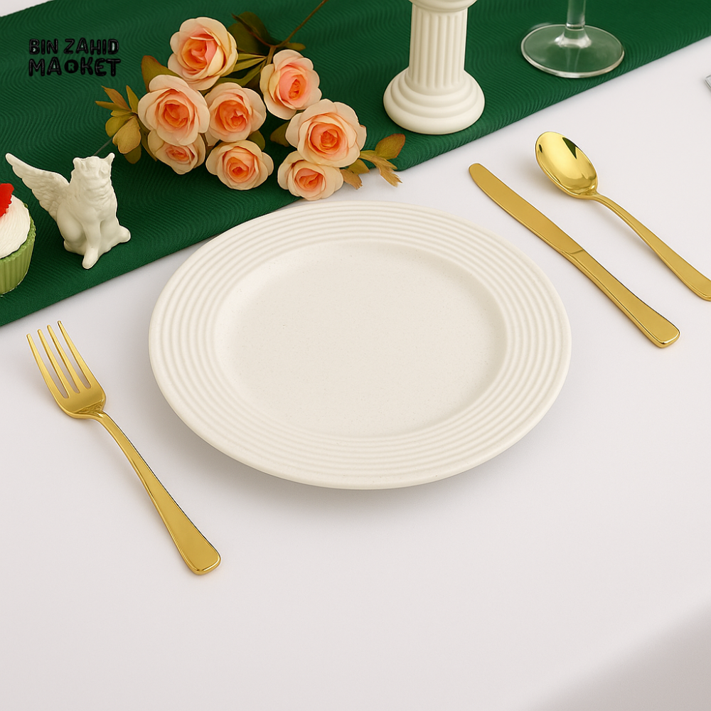 DANNY HOME 10.5’’ WHITE DINNER PLATE – MODERN RIMMED CERAMIC DISH FOR DINING & SERVING B40 1