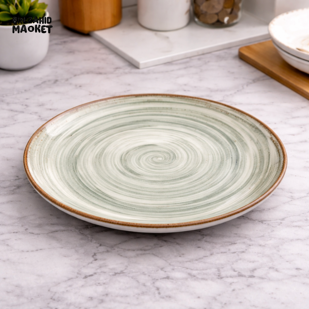 10 INCH GREEN SWIRL CERAMIC DINNER PLATE – REACTIVE GLAZE STONEWARE SERVING DISH