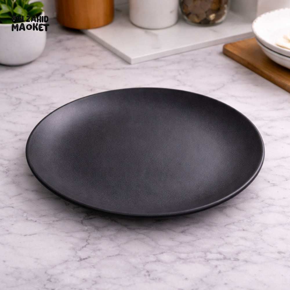 10 INCH MATTE BLACK CERAMIC DINNER PLATE – MODERN STONEWARE SERVING DISH