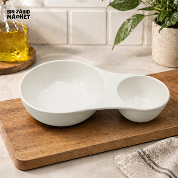 DANNY HOME 10’’ PORCELAIN DOUBLE DESSERT BOWL SERVING DISH WITH DUAL COMPARTMENT WHITE CZT14-05