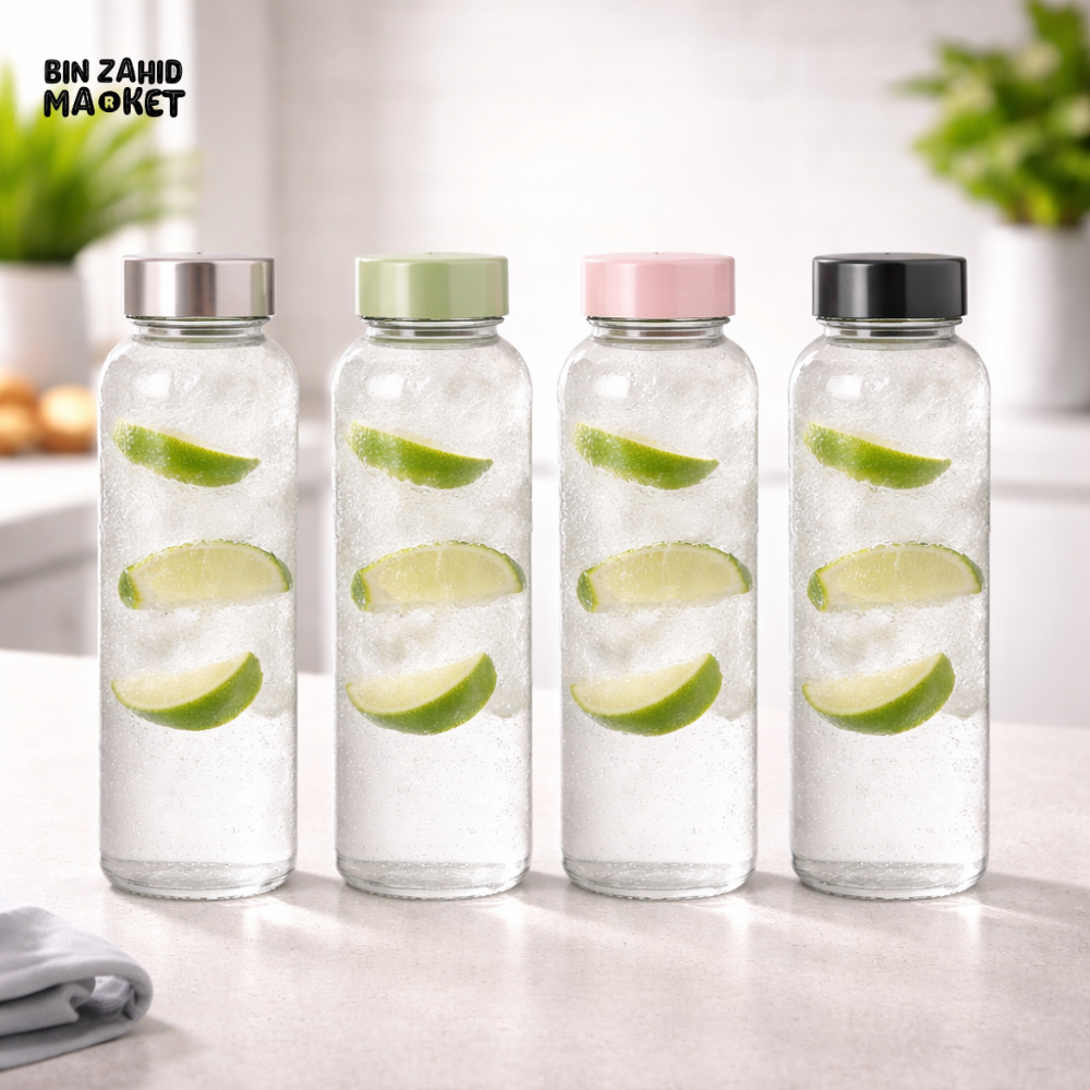 DANNY HOME 1000ML BOROSILICATE GLASS DRINKS WATER BOTTLE WITH STAINLESS STEEL LID LEAKPROOF ECO FRIENDLY LARGE CAPACITY