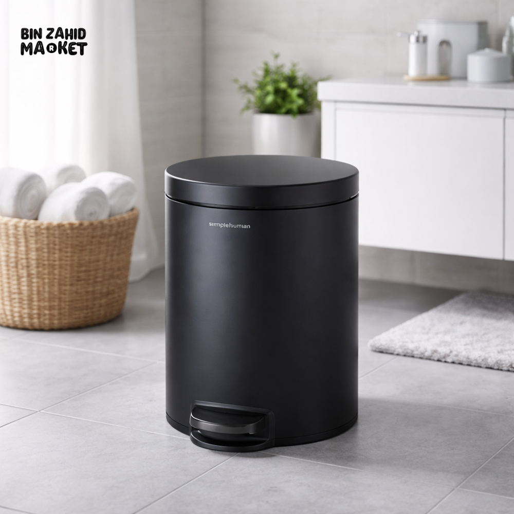 DANNY HOME 12L BLACK ROUND STEP PEDAL TRASH CAN WITH SOFT CLOSE LID REMOVABLE INNER BUCKET HOUSEHOLD WASTE BIN