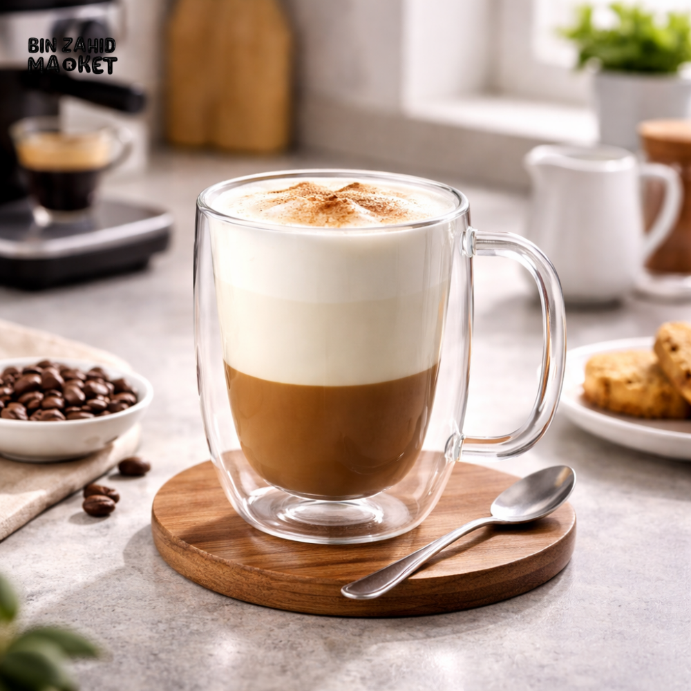 DANNY HOME 150ML DOUBLE WALL GLASS LATTE MUG 2-PIECE SET -DW06-01