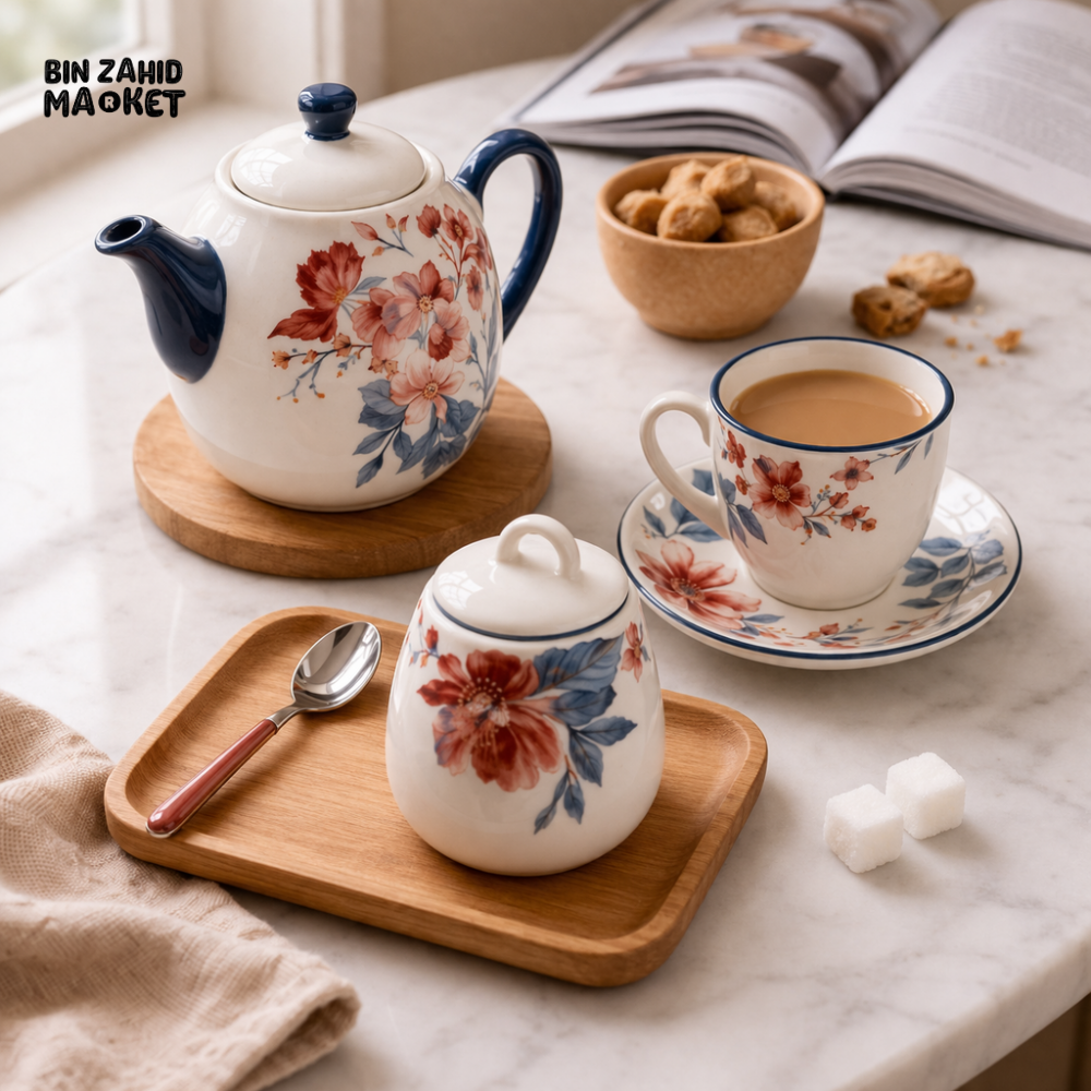 DANNY HOME 16 PIECES FLORAL CERAMIC TEA SET – ELEGANT TEAPOT TEACUPS & SERVING SET FOR TEA & COFFEE -SF16T-05