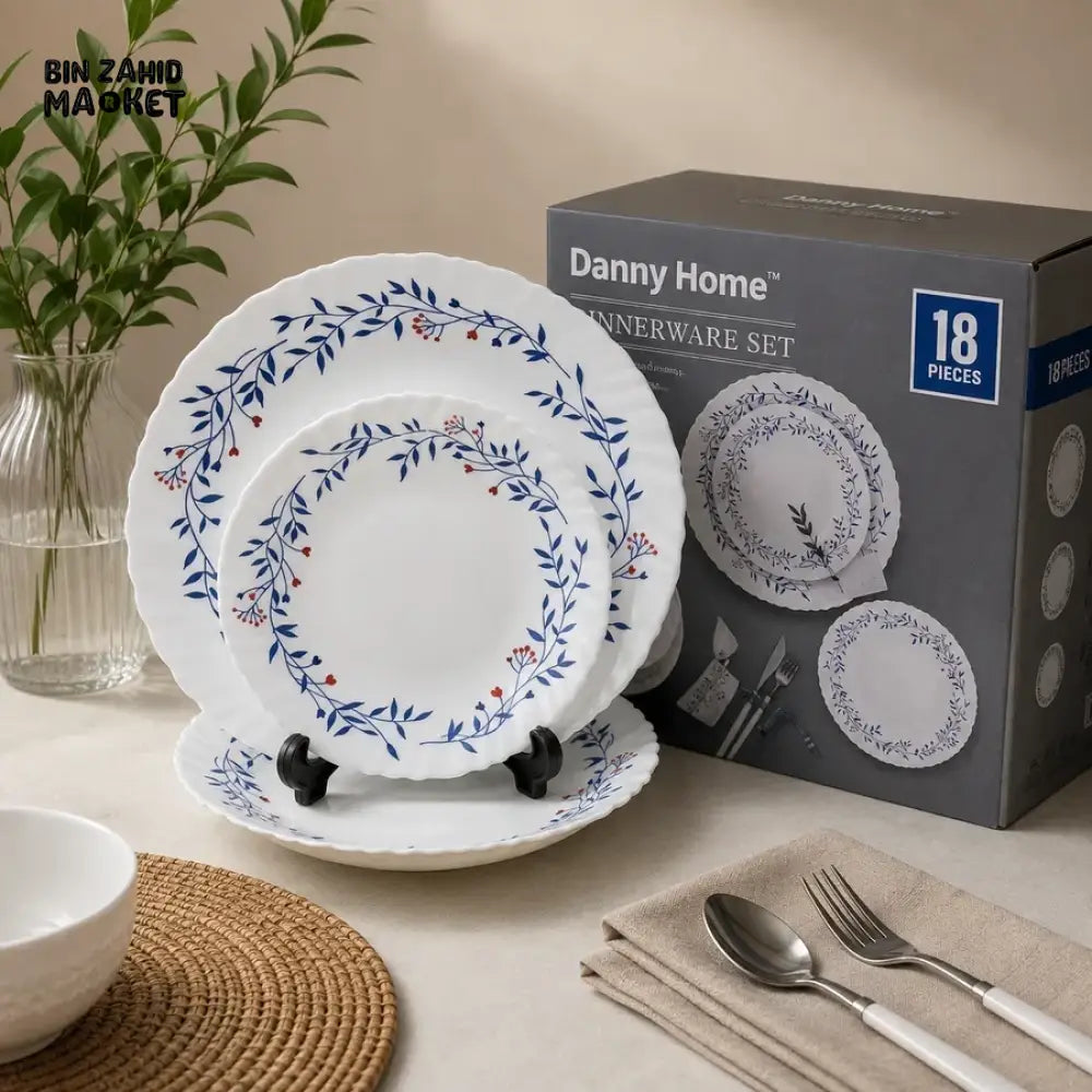 DANNY HOME 18 PCS BLUE BOTANICAL DINNERWARE SET