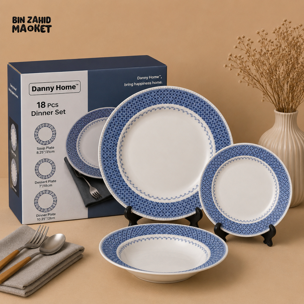 DANNY HOME 18 PCS BLUE CROSSHATCH DINNER SET