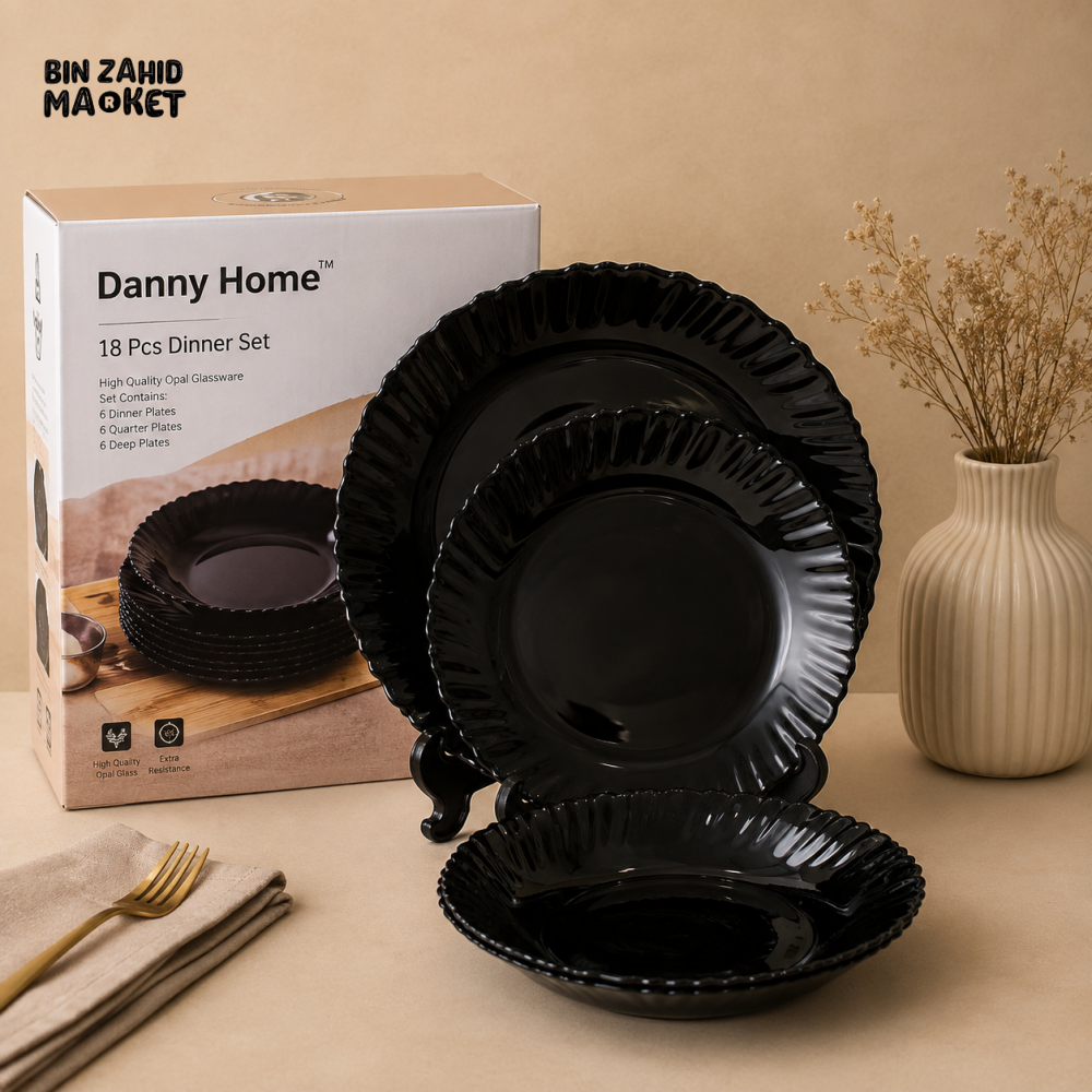 DANNY HOME 18 PCS MIDNIGHT BLACK DINNER SET
