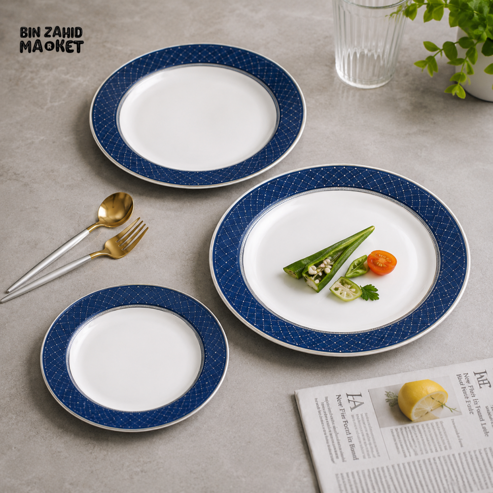 DANNY HOME 18-PIECE PORCELAIN DINNER SET WITH BLUE DECORATIVE BORDER SERVICE FOR 6 FH18-14