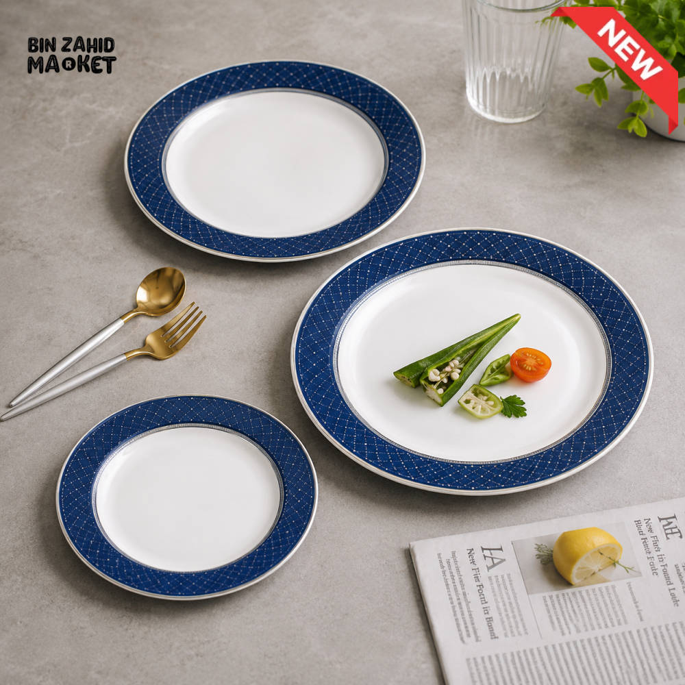 DANNY HOME 18-PIECE PORCELAIN DINNER SET WITH BLUE DECORATIVE BORDER SERVICE FOR 6 FH18-14