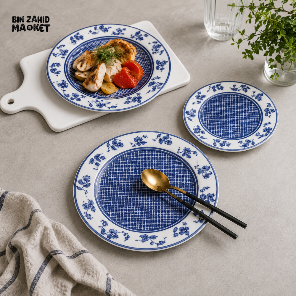 DANNY HOME 18-PIECE PORCELAIN DINNER SET WITH BLUE MEDITERRANEAN FLORAL DESIGN SERVICE FOR 6 FH18-3