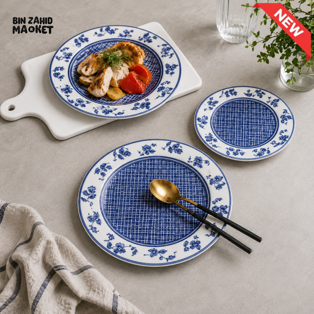 DANNY HOME 18-PIECE PORCELAIN DINNER SET WITH BLUE MEDITERRANEAN FLORAL DESIGN SERVICE FOR 6 FH18-3