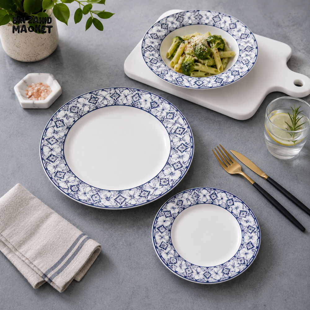 DANNY HOME 18-PIECE PORCELAIN DINNER SET WITH ELEGANT BLUE FLORAL BORDER SERVICE FOR 6 FH18-2