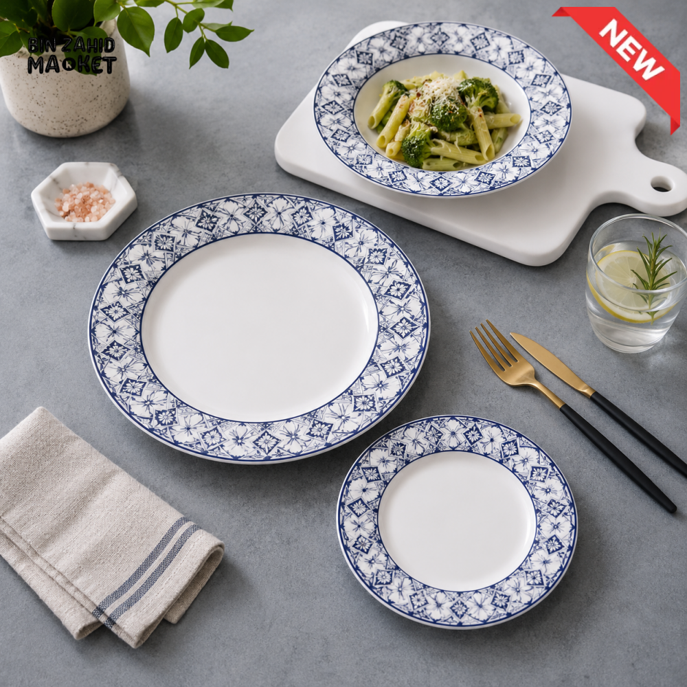 DANNY HOME 18-PIECE PORCELAIN DINNER SET WITH ELEGANT BLUE FLORAL BORDER SERVICE FOR 6 FH18-2