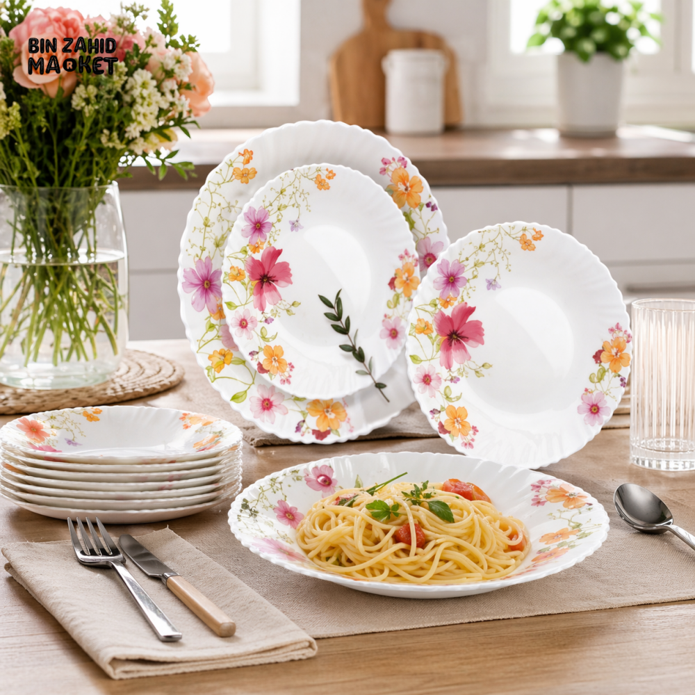DANNY HOME 18PCS FLORAL CERAMIC DINNERWARE SET SERVICE FOR 6 ELEGANT PRINTED TABLEWARE SET LXP18F-T