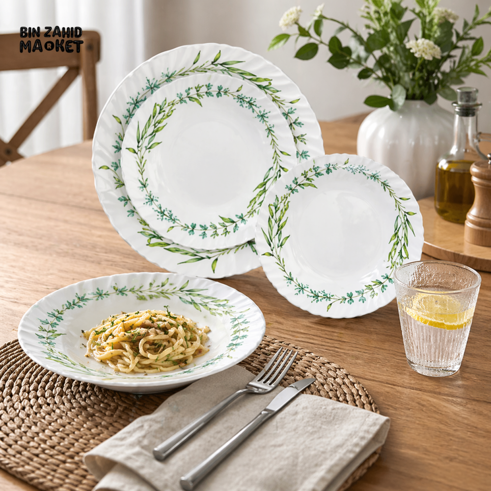 DANNY HOME 18PCS PORCELAIN DINNERWARE SET GREEN LEAF DESIGN SERVICE FOR 6 LXP18F-V